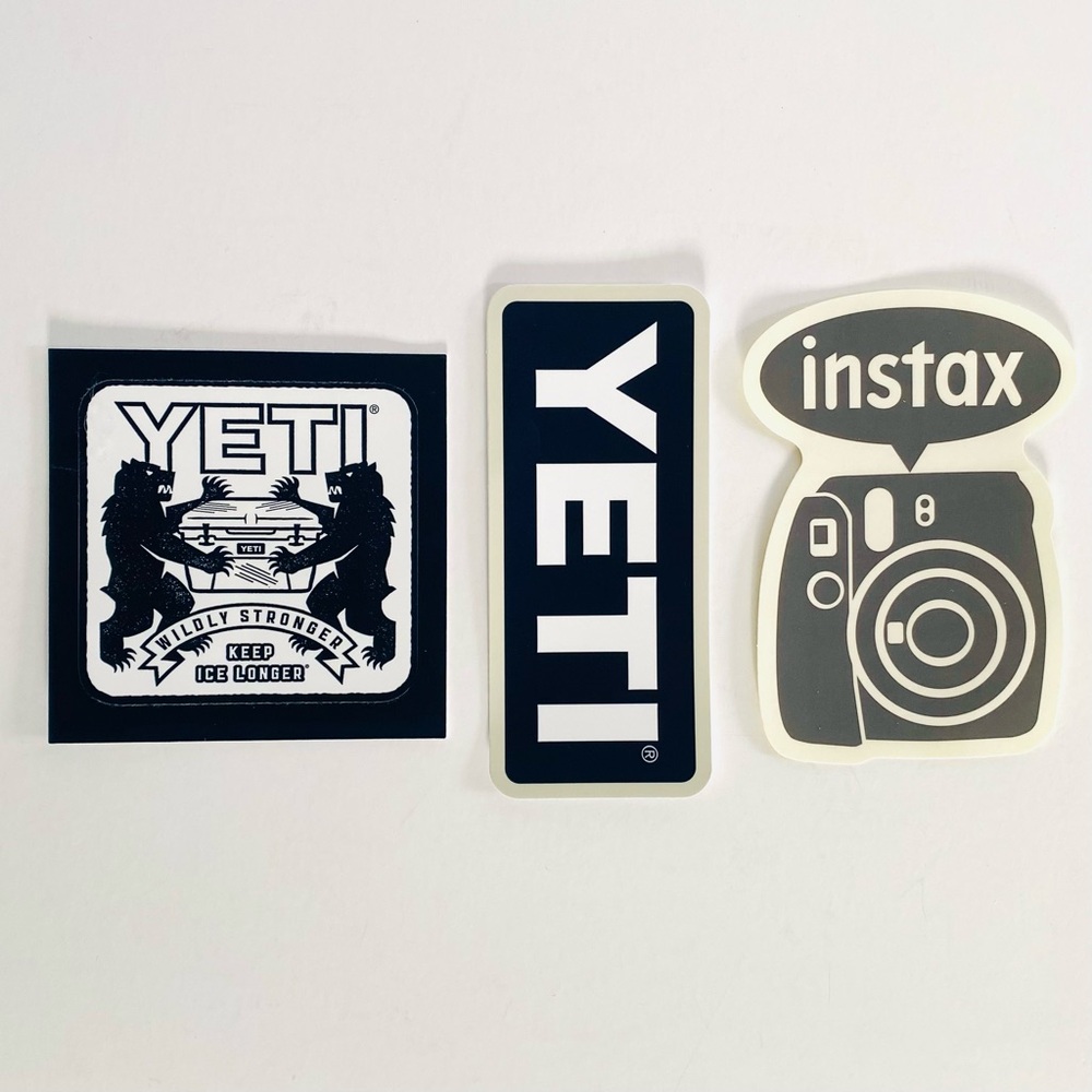 Lot of 3 Stickers, YETI "Wildly Stronger", Bottle & Instax